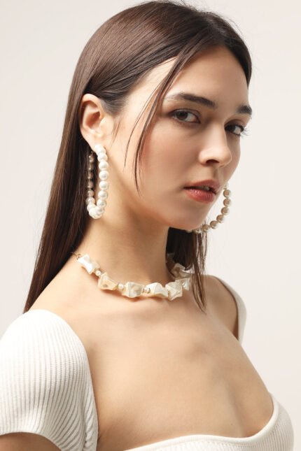 XL Faux Pearl Hoop Earrings